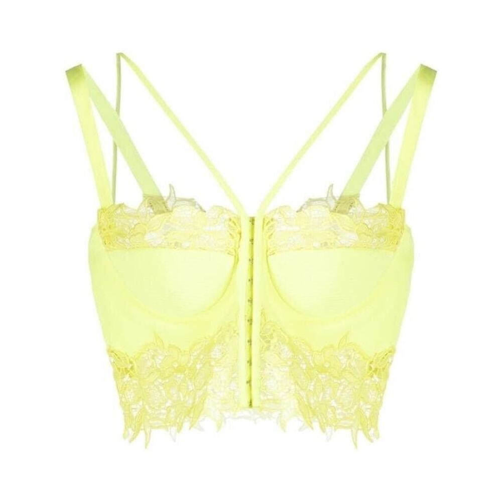 NWT Versace Runway Floral Lace Crop Top 40 US 4 Bustier Corset Yellow $2,225